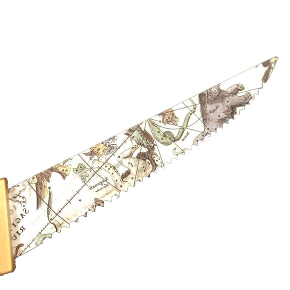 Six (6) Gold Handle Knife with scientific animal print blade Kitchen Knives - Picture 2 of 3